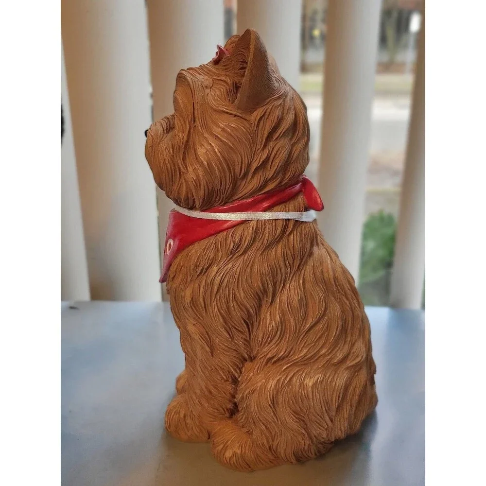 New Valentines Day Viral Yorkie Figurine with a red bow and a XOXO Bandana